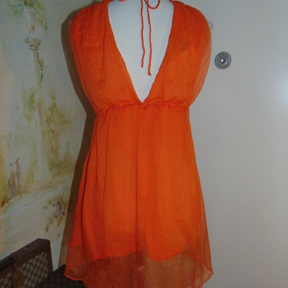 Steve Madden Blouse Top Women Small Orange Boho Plunging V-Neck Fairycore Twee - Picture 4 of 11